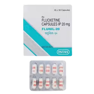 Flunil Fluoxetine 20 Mg Capsules are a prescription medication containing Fluoxetine 20 mg, a selective serotonin reuptake inhibitor (SSRI) commonly prescribed for the treatment of depression and various anxiety-related disorders. It is also used in the management of obsessive-compulsive disorder (OCD), panic disorder, and certain eating disorders when recommended by a qualified healthcare professional. Manufactured to high pharmaceutical quality standards, Flunil Fluoxetine 20 Mg Capsules are recognized for their reliable formulation, consistent quality, and dependable mental health support. Key Highlights Contains Fluoxetine 20 mg Selective serotonin reuptake inhibitor (SSRI) Commonly prescribed for depression and anxiety disorders Supports the management of OCD and panic disorder Convenient oral capsule formulation Trusted pharmaceutical quality How Flunil Fluoxetine 20 Mg Capsules Work Fluoxetine works by increasing the availability of serotonin, a neurotransmitter that helps regulate mood, emotions, and behavior. By improving serotonin levels in the brain, it helps reduce symptoms of depression, anxiety, obsessive thoughts, and panic when taken according to a healthcare professional's treatment plan. Usage Information Use only as prescribed by a healthcare professional Swallow the capsule whole with water May be taken with or without food Take the medication at the same time each day Do not stop treatment suddenly without medical advice Product Information Attribute Details Generic Name Fluoxetine Strength 20 mg Form Oral Capsules Category SSRI Antidepressant Administration Oral Use Prescription Required Benefits Helps manage symptoms of depression Supports treatment of anxiety disorders Helps reduce symptoms of obsessive-compulsive disorder Assists in the management of panic disorder Trusted pharmaceutical quality Storage Instructions Store in a cool and dry place Keep away from direct sunlight and moisture Store below the recommended temperature Keep out of reach of children Keep in the original packaging Safety Information Use only under professional medical supervision Follow the prescribed dosage and treatment schedule Do not discontinue treatment abruptly without consulting your healthcare provider Inform your healthcare provider about all current medications and medical conditions Keep out of reach of children FAQ What are Flunil Fluoxetine 20 Mg Capsules used for? Flunil Fluoxetine 20 Mg Capsules are commonly prescribed for the treatment of depression, anxiety disorders, obsessive-compulsive disorder (OCD), and panic disorder under professional medical supervision. How should Flunil Fluoxetine 20 Mg Capsules be taken? Take the capsules exactly as prescribed by your healthcare professional. Swallow them whole with water and follow the recommended treatment schedule. Can Flunil Fluoxetine 20 Mg Capsules be taken without a prescription? No. Flunil Fluoxetine 20 Mg Capsules are prescription medication and should only be used under the supervision of a qualified healthcare professional. Can I stop taking Flunil Fluoxetine 20 Mg Capsules suddenly? No. Stopping the medication abruptly may lead to withdrawal symptoms or worsening of your condition. Always consult your healthcare provider before making any changes to your treatment. How should Flunil Fluoxetine 20 Mg Capsules be stored? Flunil Fluoxetine 20 Mg Capsules